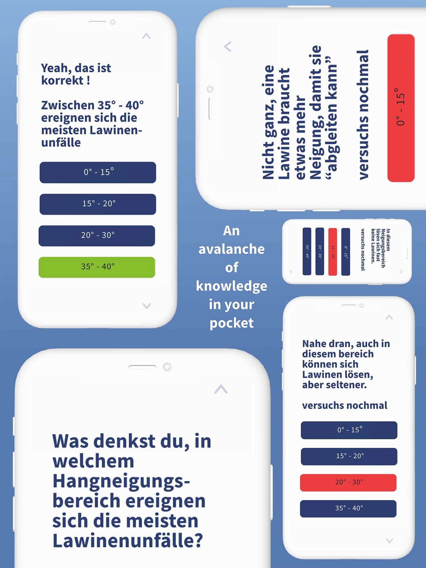prototype screens of white risk mobile learning app