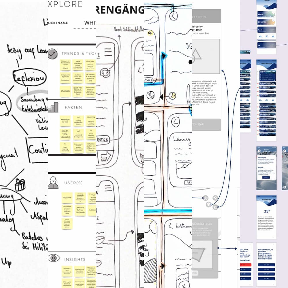 a teaser image for the category user interface & user experience design, consisting of a montage of images showing different stages of the project White Risk Mobile